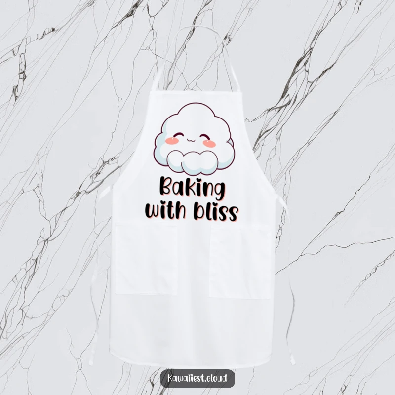Funny apron showing a cloud character releasing a contented sigh while cooking, offering kitchen protection with a humorous touch.