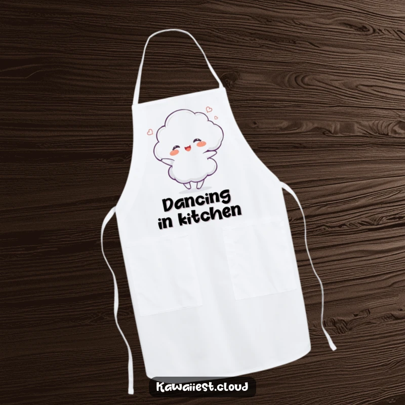 Funny Dancing Cloud Apron: A charming apron showcasing a delighted cloud character dancing with a gentle swirl, perfect for kitchen fun.
