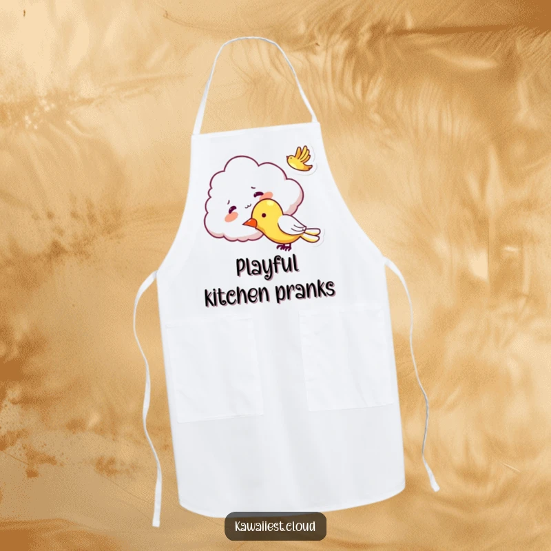 Funny Mischievous Cloud Apron: Kitchen apron featuring a mischievous cloud character playfully tickling a passing airplane.