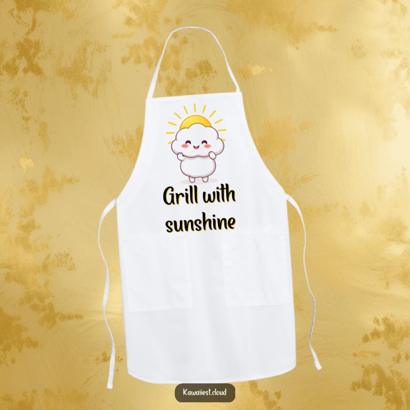 Funny Apron: Happy cloud character holding and sharing a large, golden sunbeam, ideal for a sunny cook.