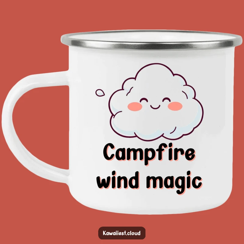 Funny Breeze Cloud Camping Mug: Smiling Character, Outdoor Calm, Adventure Humorous Gift