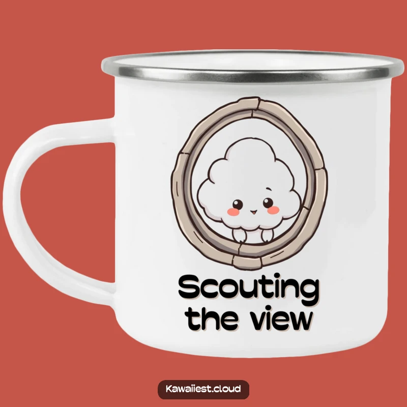 Funny Curious Cloud Camping Mug: Peeking Character Cup, Adventurous Humorous Gift