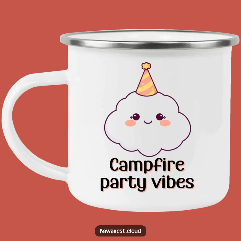 Funny Party Cloud Camping Mug: Outdoor Celebration, Tiny Hat, Perfect Funny Gift for Campers