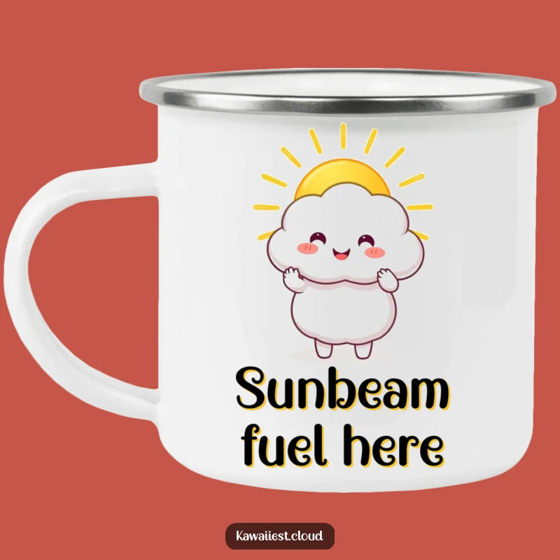 Funny Sunbeam Cloud Camping Mug: Happy Character Sharing Golden Sunbeam, Outdoor Gift