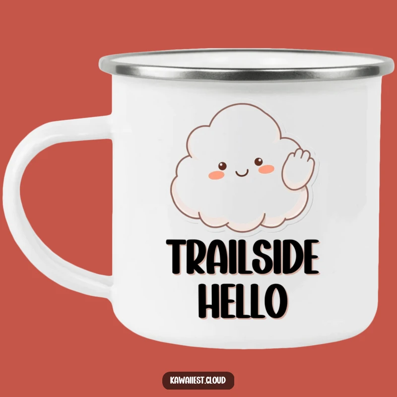 Funny Hello Cloud Camping Mug: Happy Wave, Outdoor Greeting, Adventure Humorous Gift