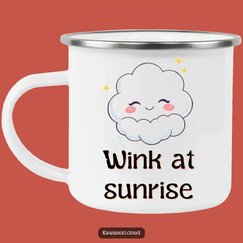 Funny Winking Cloud Camping Mug: Playful Adventure, Sparkle Outdoors