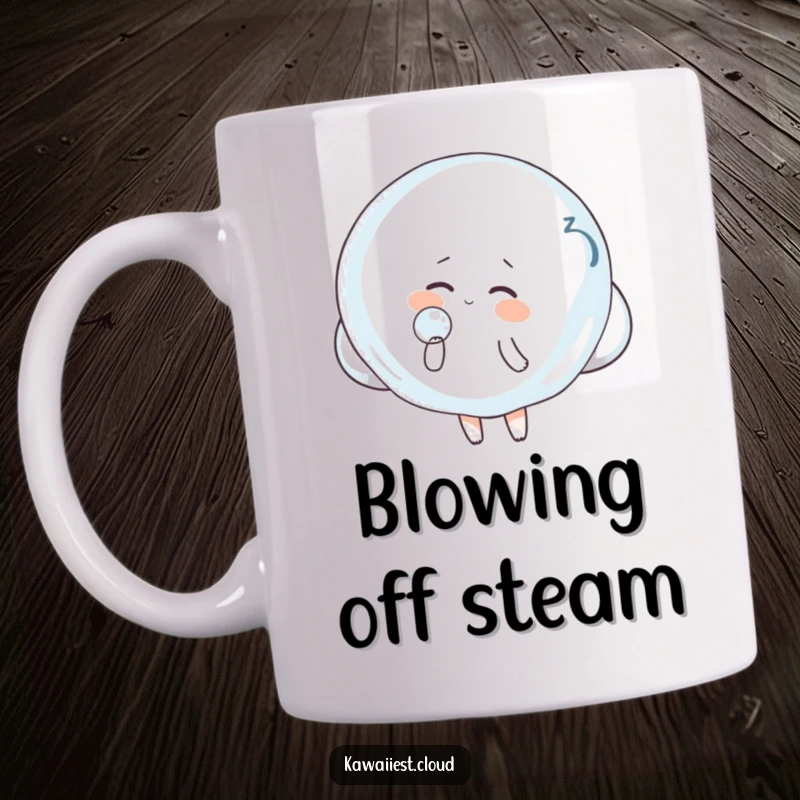 Funny Cloud Mug: A playful cloud character blows a giant, translucent bubble with a mischievous grin, embodying pure fun.