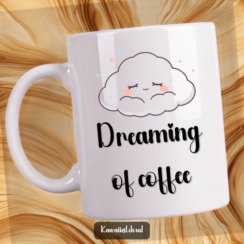 Funny Dreaming Cloud Mug: A peaceful cloud character with closed eyes drifts serenely across the sky, embodying tranquility.