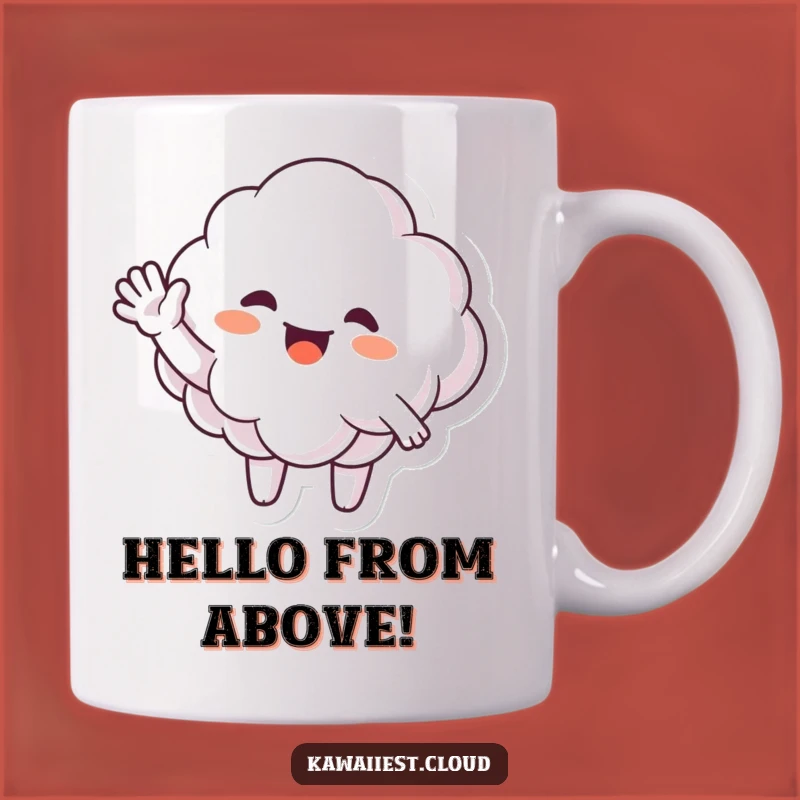 Funny Waving Cloud Mug: Enthusiastic Greeting, Friendly Character, Perfect Funny Gift for Welcomes