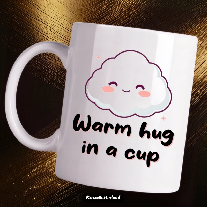 Funny mug showcasing a cloud character with a soft, comforting appearance, radiating warmth and gentleness, perfect for cozy times.