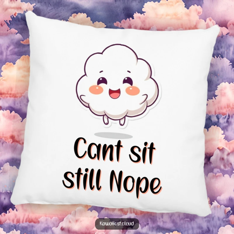 Funny pillow with a cloud character in a joyful bounce, perfect for adding soft comfort and a cheerful, playful vibe.