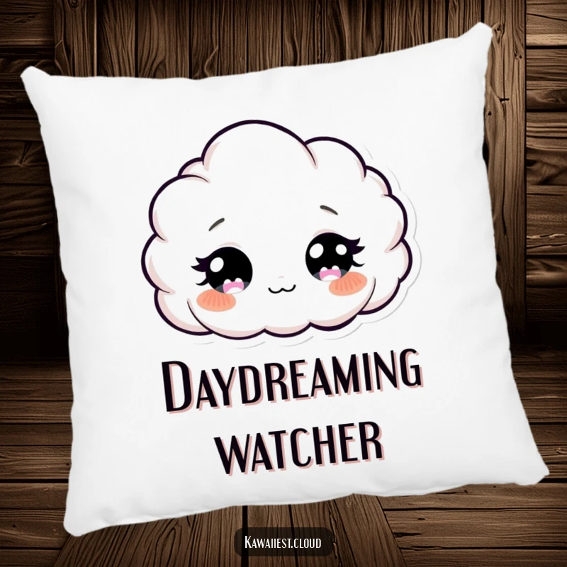 Funny Curious Cloud Pillow: A plush pillow featuring a curious cloud character with wide, twinkling eyes, offering whimsical comfort.