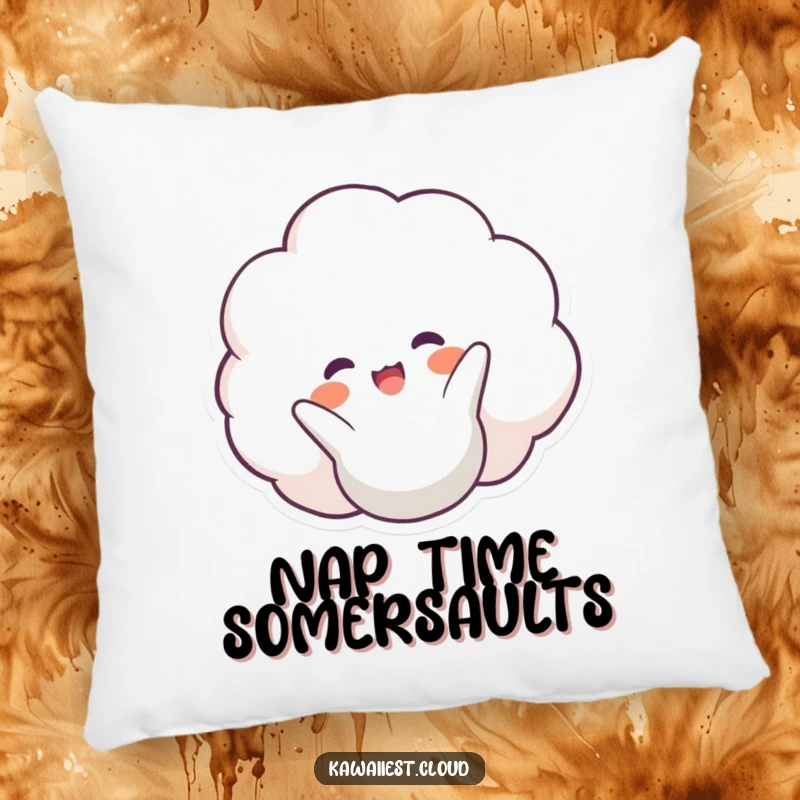 Funny Happy Cloud Pillow: A soft, plush pillow featuring a beaming happy cloud character doing a playful somersault.