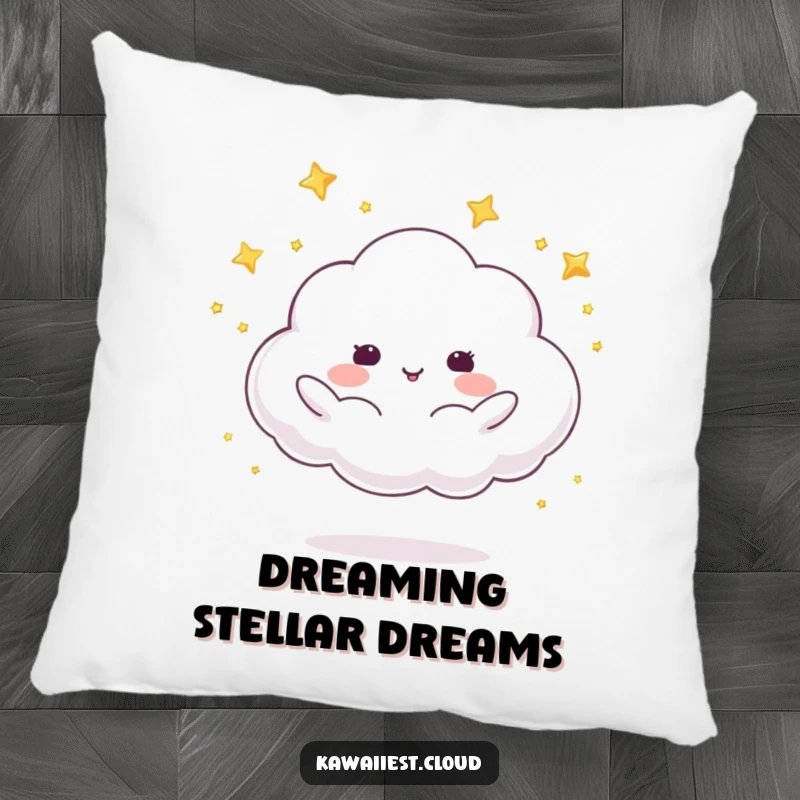 Funny pillow featuring a cloud character juggling shimmering stars, adding a touch of celestial magic and whimsy to any room.