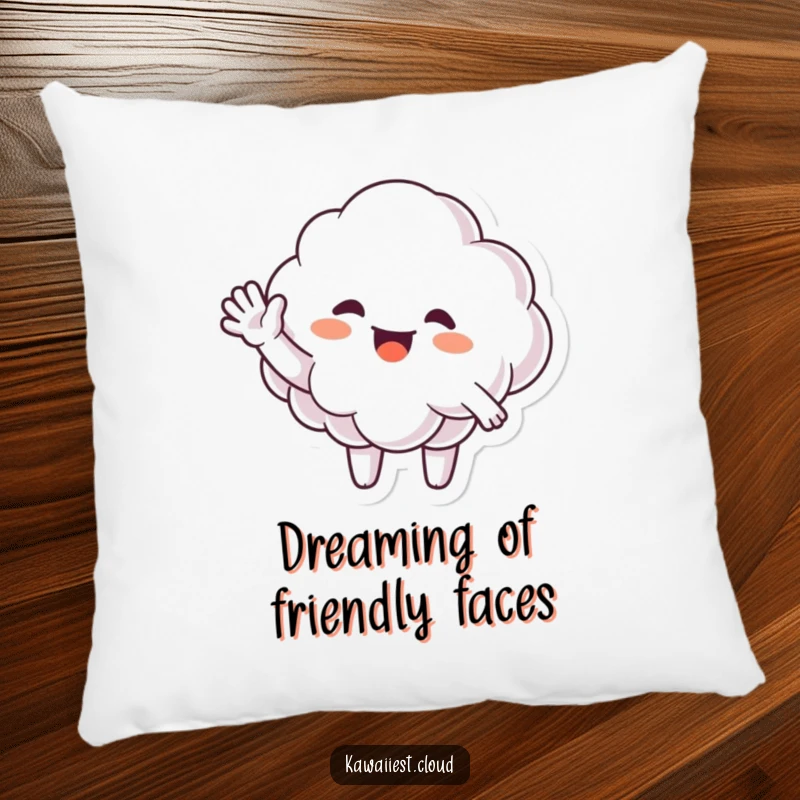 Funny Pillow featuring a happy cloud character giving a large, enthusiastic, and friendly wave, designed for comfort.