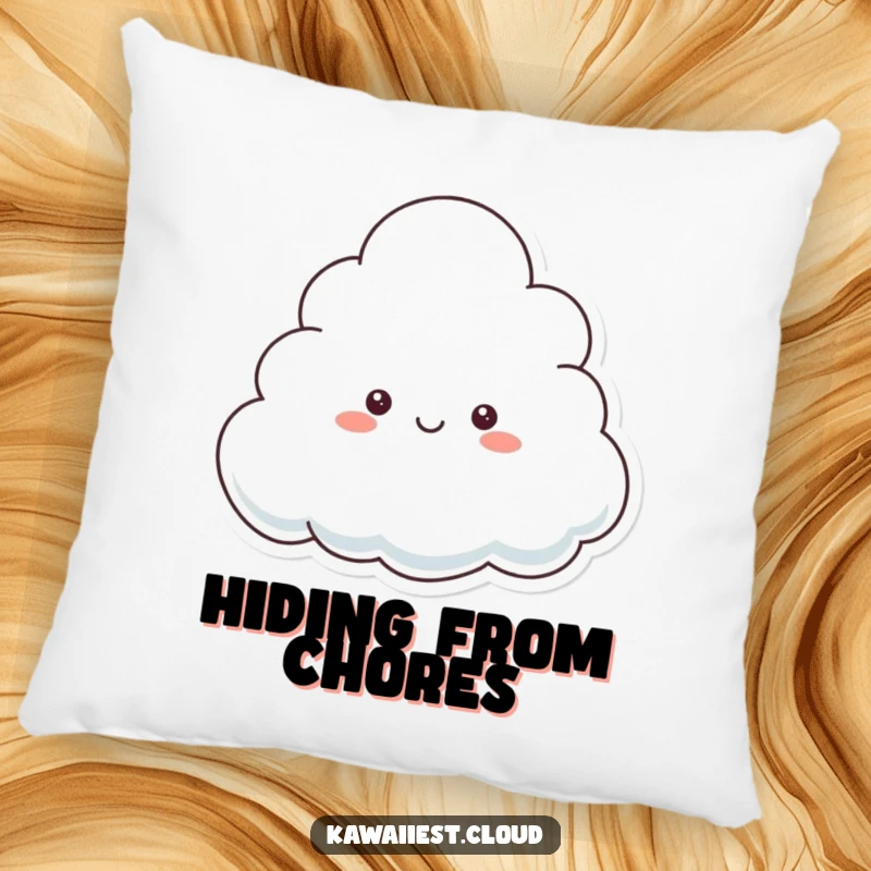 Funny Pillow depicting a playful cloud character peeking from behind a larger cloud, bringing a sense of cozy fun.