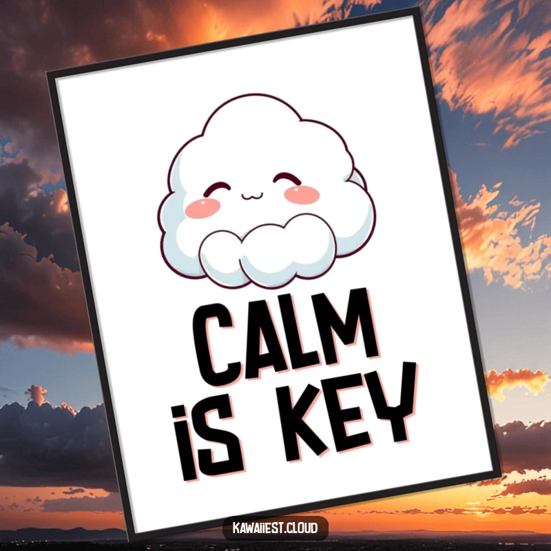 Funny digital art print of a cloud character letting out a deep, contented sigh, ideal for printable wall decor and peaceful ambiance.