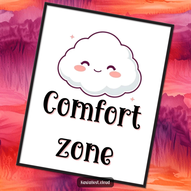 Funny digital art print of a cloud character with a soft, comforting appearance, ideal for printable wall decor and a gentle ambiance.