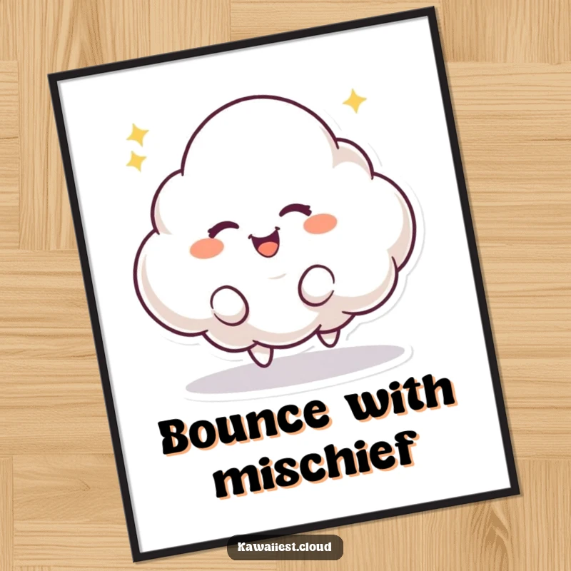 Funny digital art of a playful cloud character with a mischievous twinkle, bouncing excitedly. Instant fun.