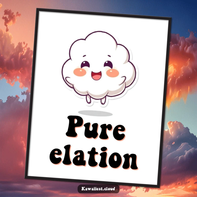 Funny digital art print of a cloud character doing a happy bounce, radiating joy and energy, perfect for printable wall decor.
