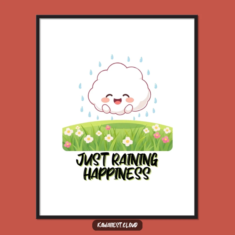 Funny Cloud Rain Digital Art: Joyful Character Showering Gentle Rain, Instant Download Gift