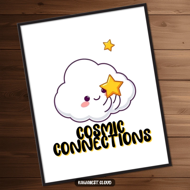 Funny digital art print of a cloud character joyfully tossing a miniature, smiling star.