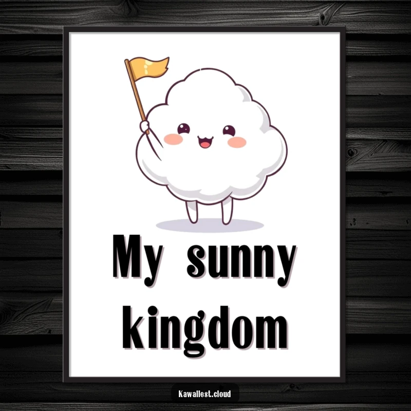 Funny Digital Art Print: A cloud character happily waving a tiny, shimmering flag, an instant download of cheerful greetings.