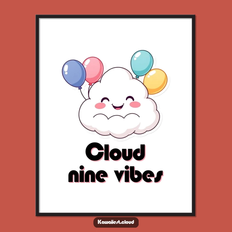 Funny Happy Cloud Digital Art: Cheerful Balloon Character Print