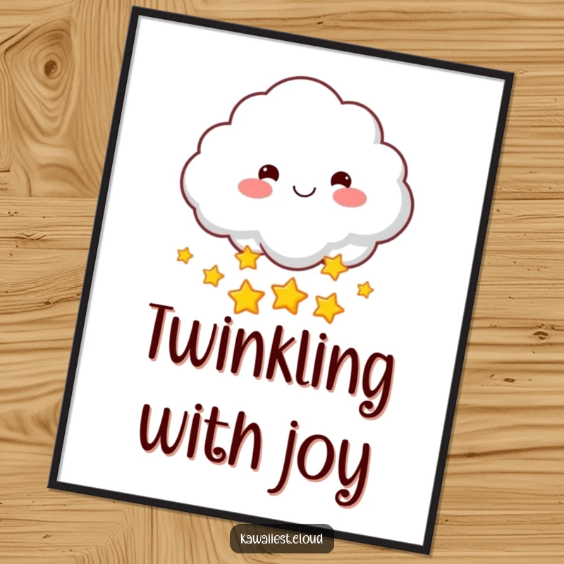 Funny digital art of a rosy-cheeked cloud character smiling and throwing a handful of twinkling stars. Instant magic.