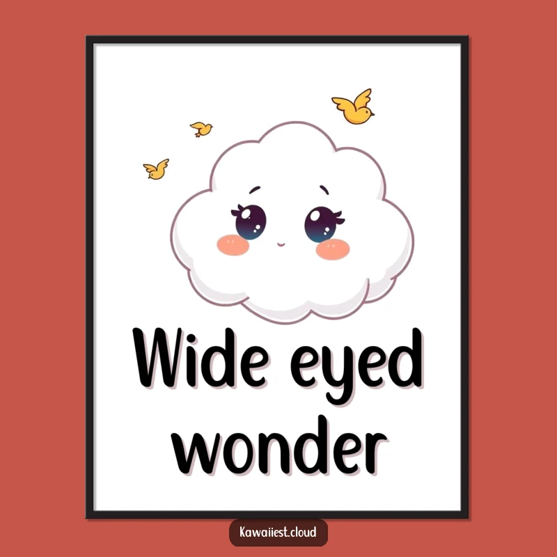 Funny Wide-Eyed Cloud Digital Art: Bird Watching Print, Instant Wonder Humorous Gift