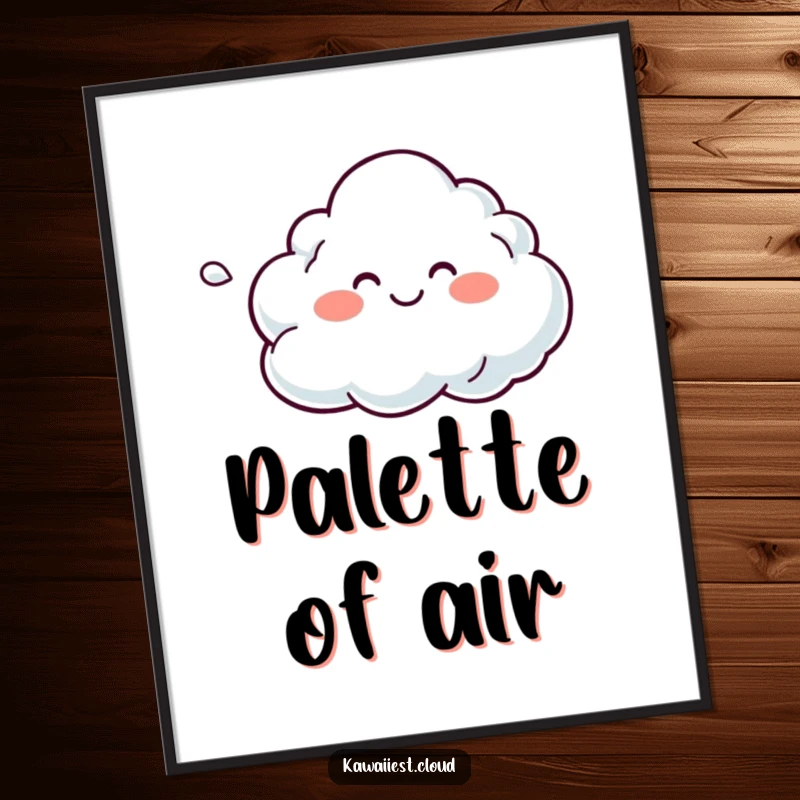 Funny digital art print of a cloud character gently blowing a colorful, soft breeze, creating a peaceful and calming visual.