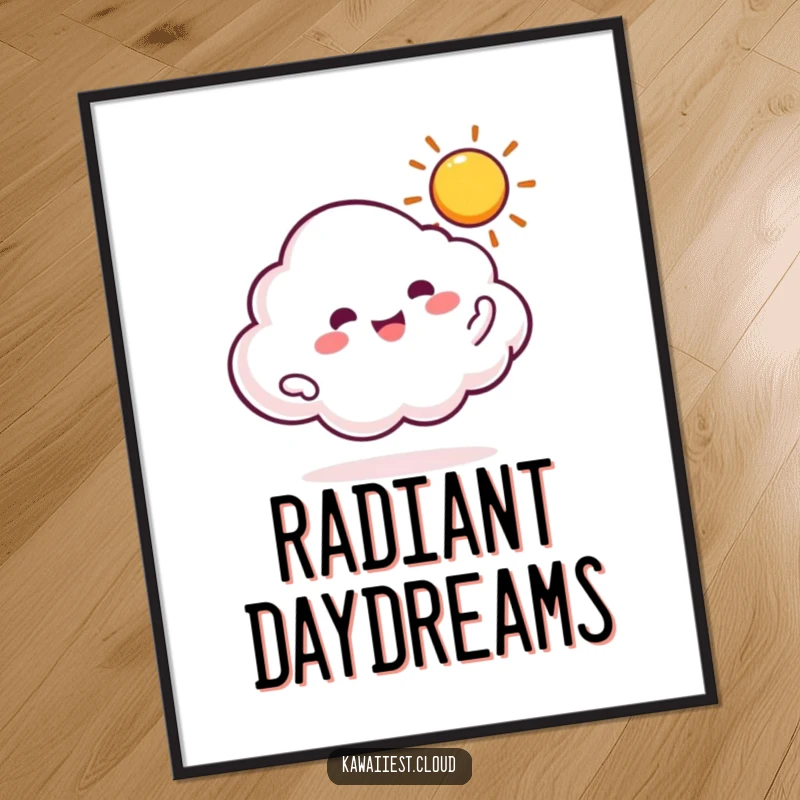 Funny digital art print of a cloud character gleefully spinning a tiny, bright sun.