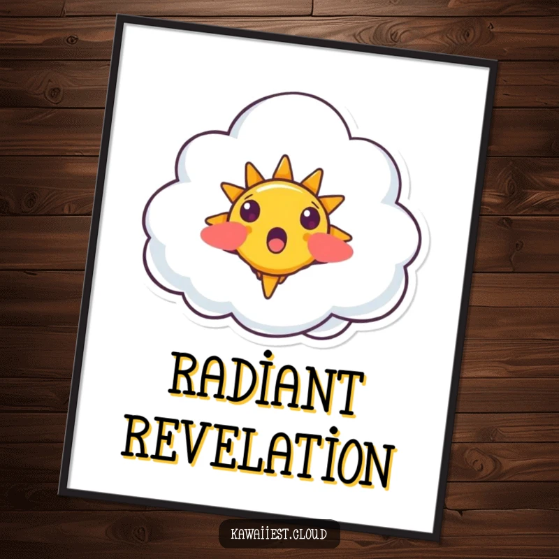 Funny Surprised Cloud Digital Art: High-resolution print of a surprised cloud character with a tiny, smiling sun sprouting upwards.