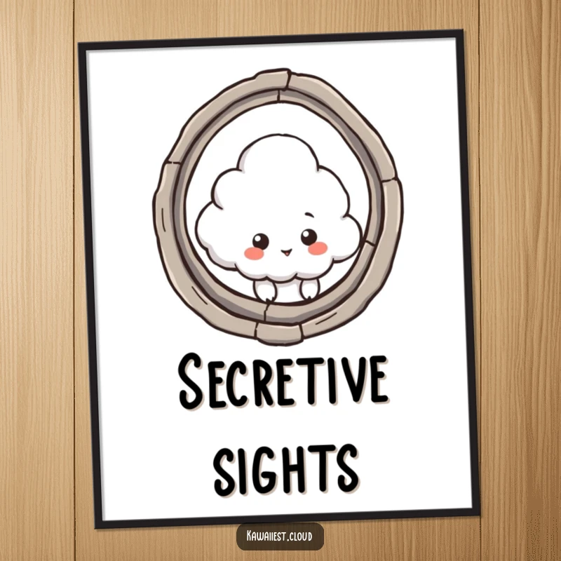 Funny digital art print of a cloud character peeking through a keyhole, offering a humorous and intriguing visual for digital display.