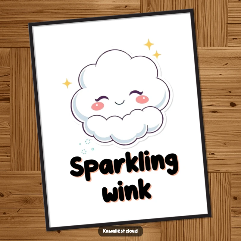 Funny Winking Cloud Digital Art Print: High-resolution art of a winking cloud character leaving a trail of sparkles, perfect for digital display.
