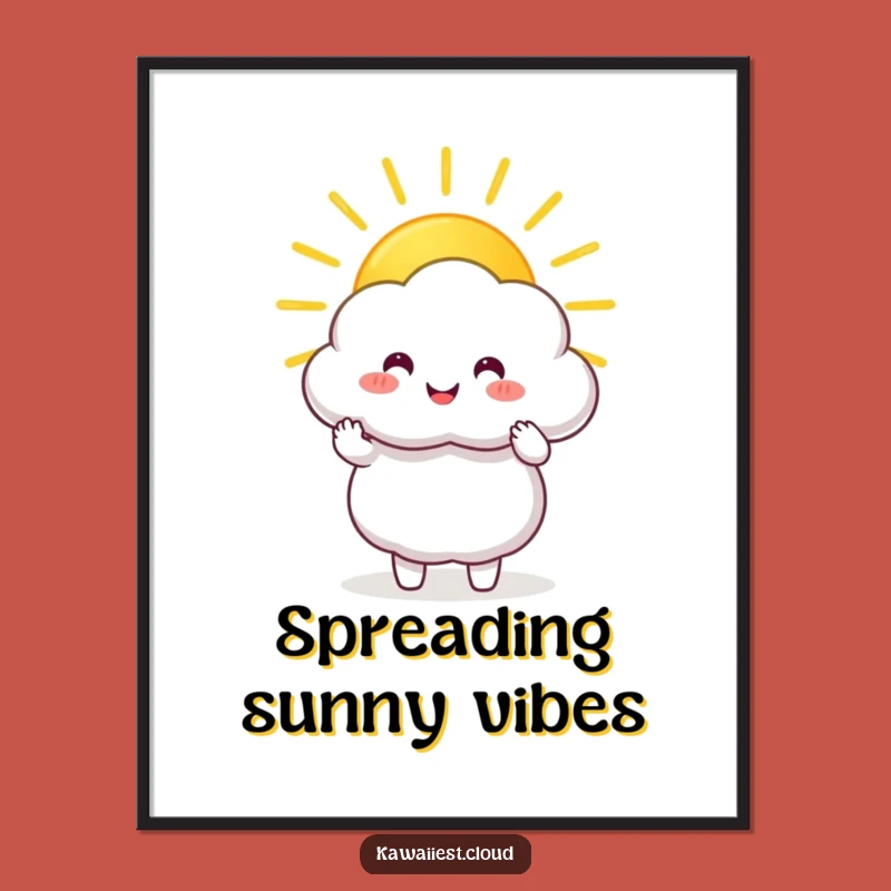 Funny Sunbeam Cloud Digital Art: Happy Character Sharing Golden Sunbeam, Instant Download Gift