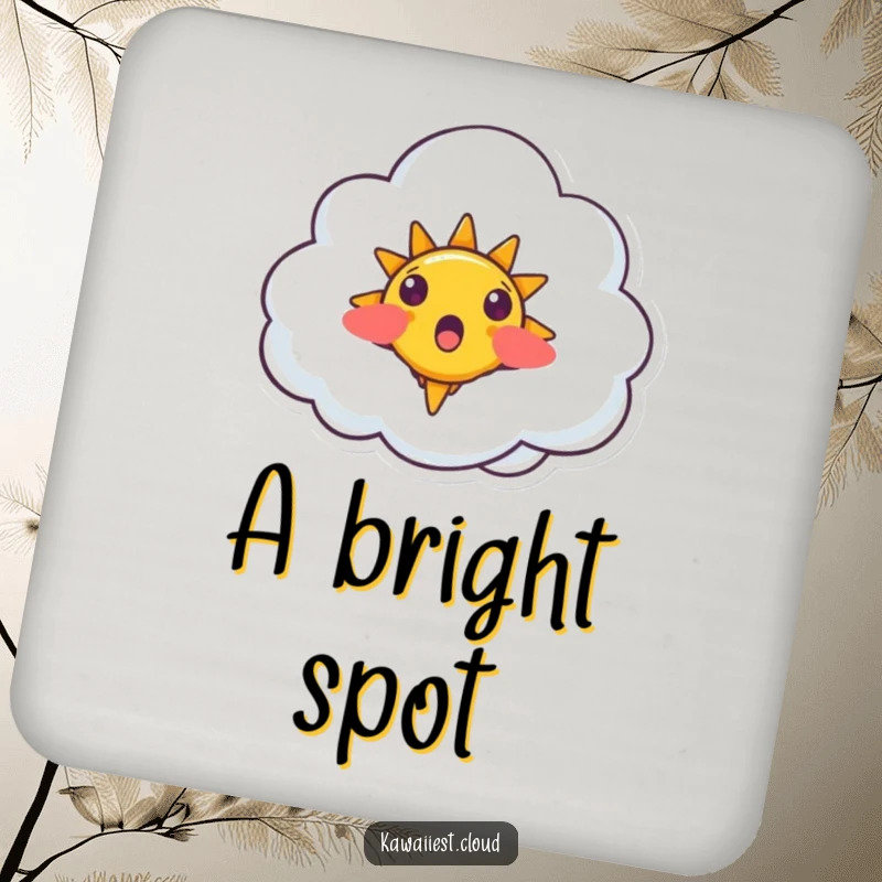 Funny Surprised Cloud Coaster: Protects surfaces with an image of a surprised cloud character with a small, smiling sun.