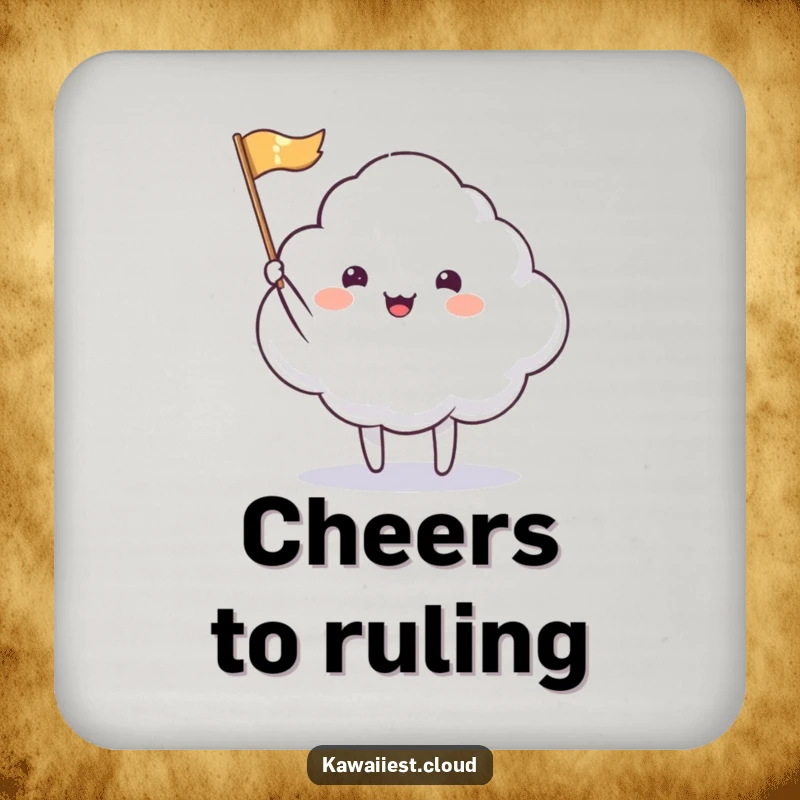 Funny Coaster: A cloud character happily waving a tiny, shimmering flag, adding humor and cheer to your surfaces.