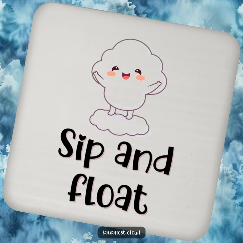 Funny Coaster: A cloud character doing a joyful jig, protecting your surfaces with a smile and humor.