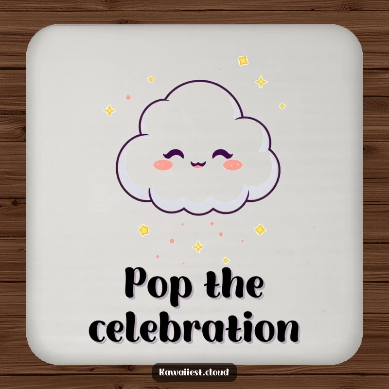 Funny Coasters depicting a mischievous cloud character scattering tiny, sparkling confetti with a playful gesture.