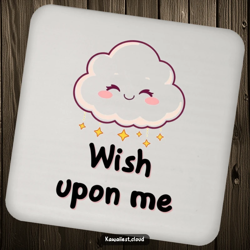 Funny Coaster: Smiling cloud character winking and dropping tiny, shimmering stars, adding magic to surfaces.