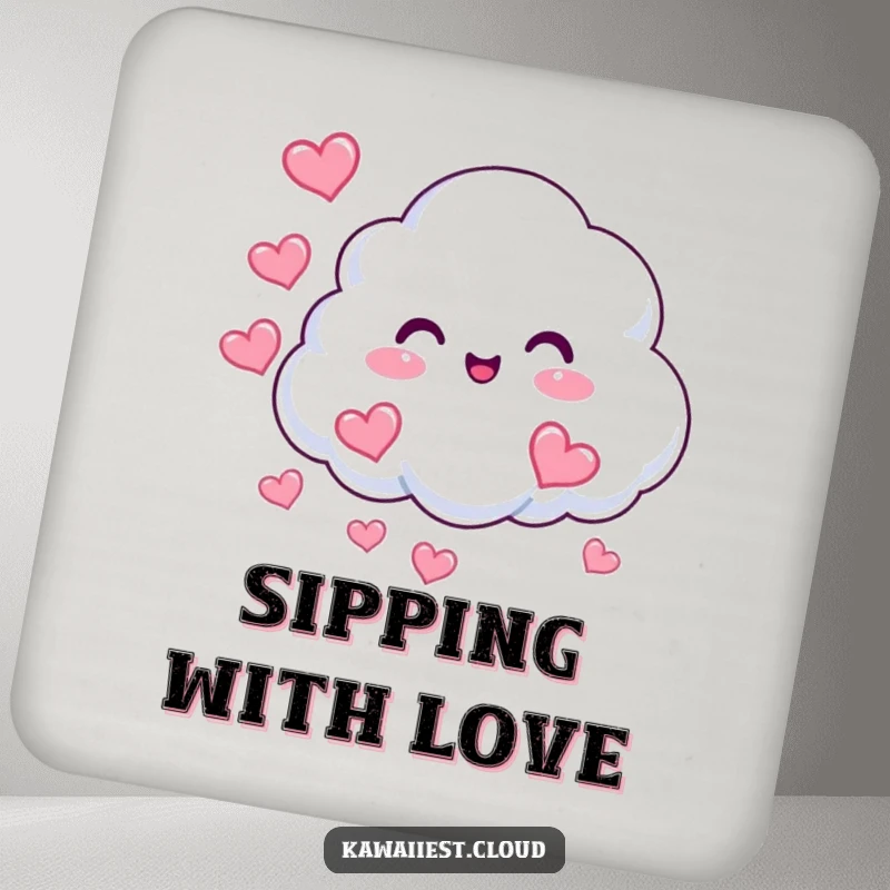 Funny Cloud Hearts Coaster: A beaming cloud character puffs out heart-shaped mist, adding loving humor to drink protection.