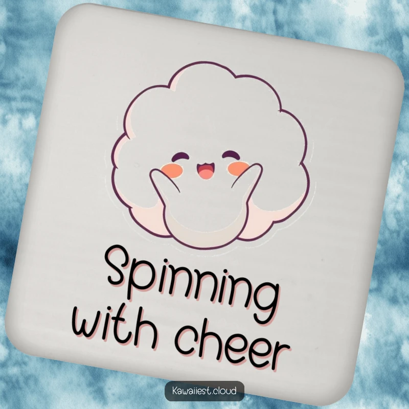 Funny Happy Cloud Coaster: Protects surfaces with an image of a happy cloud character performing a delightful somersault.