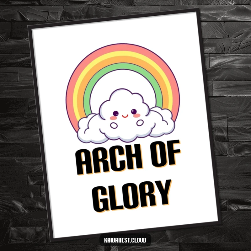 Funny Poster art of a cloud character creating a perfect circle rainbow, symbolizing completeness and joyous wonder.