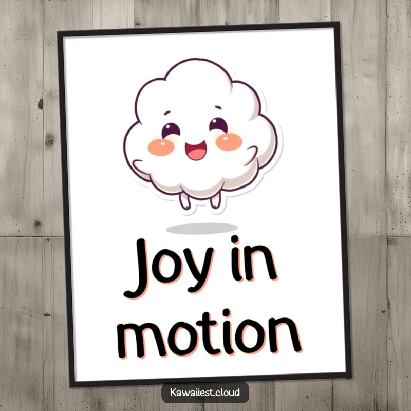 Funny poster of a cloud character doing a happy bounce, radiating pure joy and playful energy, perfect for cheerful wall art.