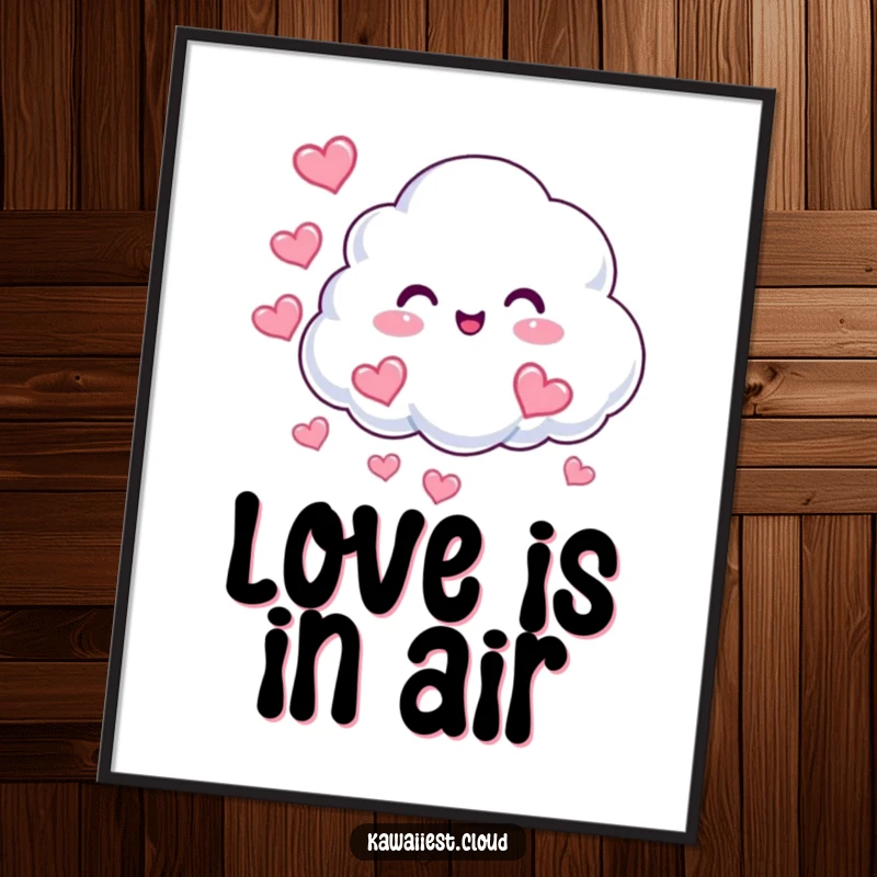 Funny Cloud Hearts Poster: A beaming cloud character puffs out heart-shaped mist, creating a loving and humorous piece of wall art.