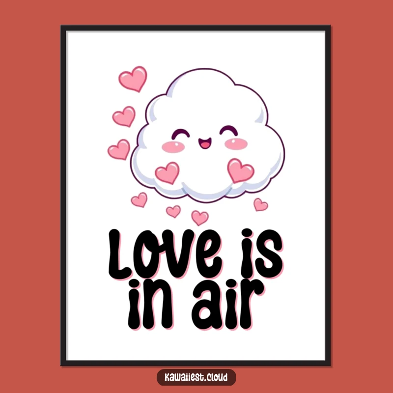 Funny Cloud Hearts Art Poster: Beaming Character, Love Decor, Perfect Funny Gift
