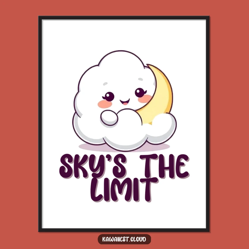 Funny Cloud Moon Nudge Art Poster: Playful Character, Dreamy Decor, Perfect Funny Gift