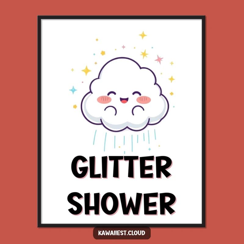 Funny Cloud Rain Poster: Joyful Art, Glittery Magic Decor