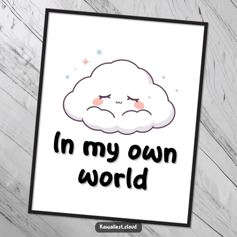 Funny Dreaming Cloud Poster: A peaceful cloud character with closed eyes drifts across the sky, creating a tranquil and humorous wall decor piece.